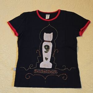 Black Tee with Cat Design